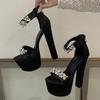 Fashion Sexy Open Toed Rome Rhinestone Platform Sandals Ultra-high Thick High Rear Zipper Women Banquet Party Dress