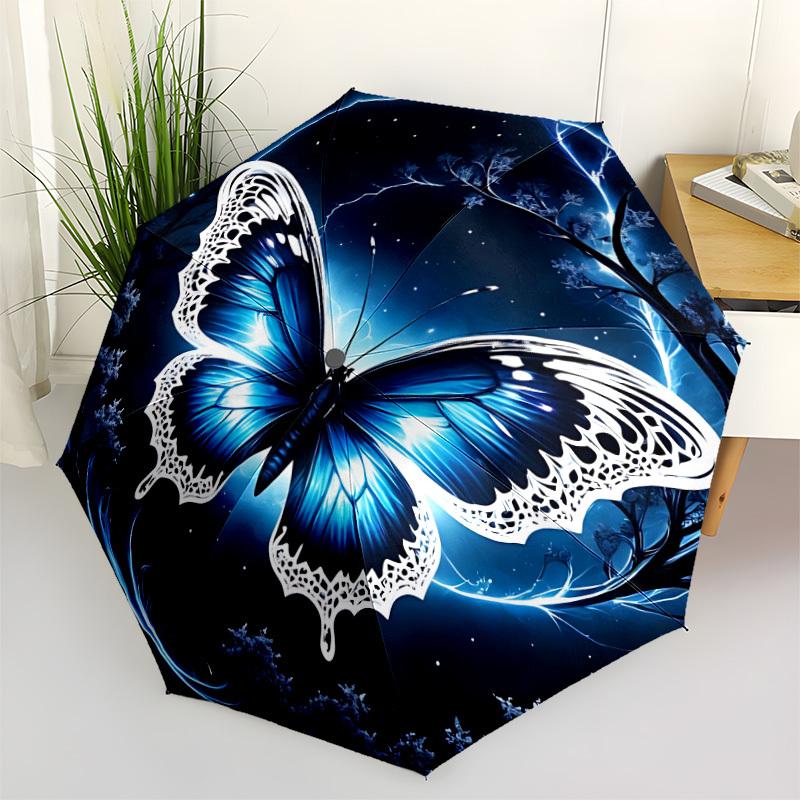 1pc Butterfly Night Scene Automatic Open/Close Umbrella - Compact Travel Umbrella, Durable Construction, Fashionconscious Yy251208122