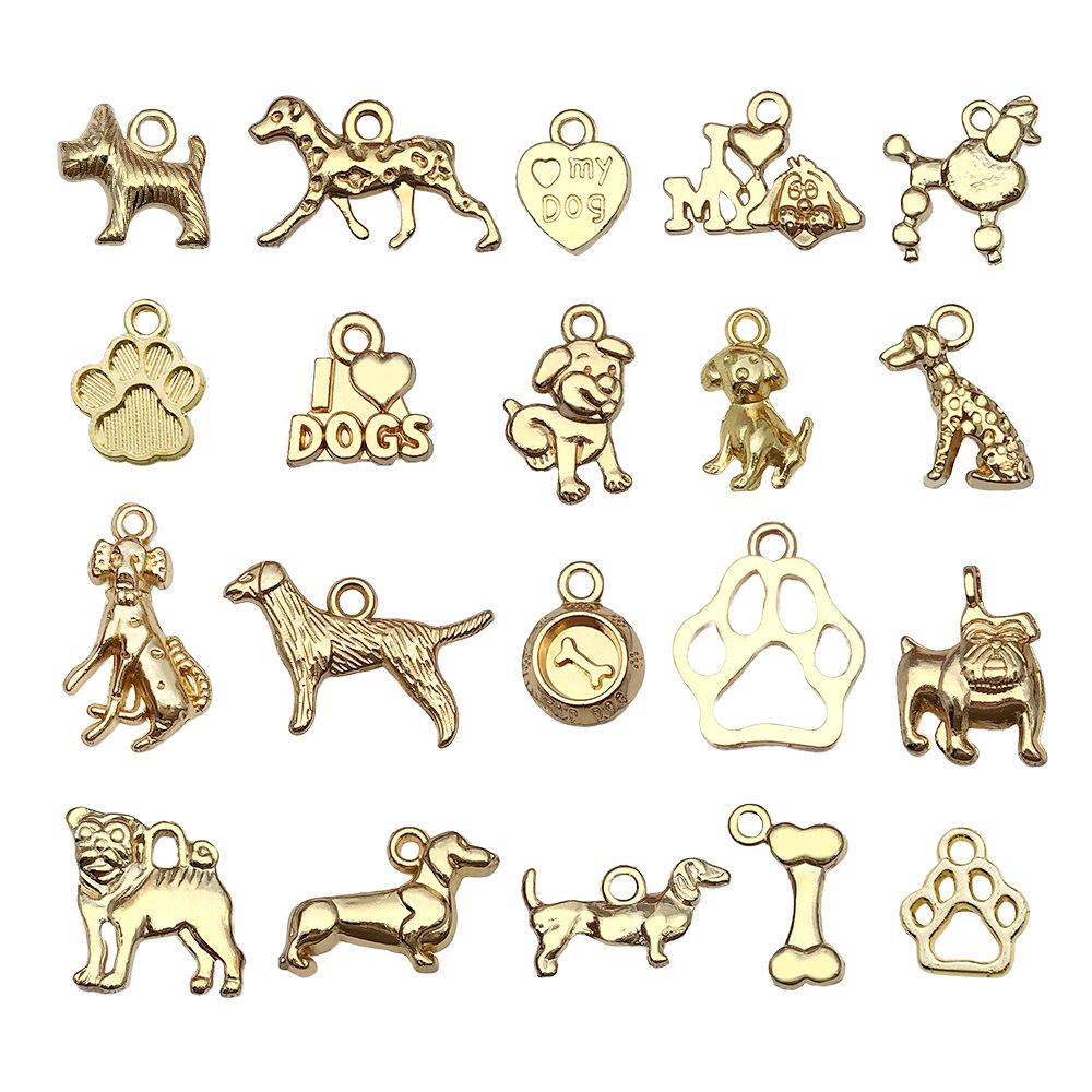 20-Pack Retro Alloy Dog Bone & Animal Cartoon Charms for DIY Bracelets and Necklaces