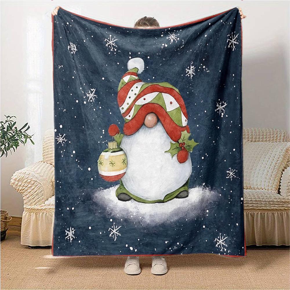 1Pc Christmas Gnome Snow Blanket Soft Throw Blanket For Home Bedroom Bed Sofa Travel Office Solid Christmas Blanket