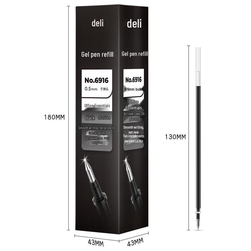 Deli 6916 0.5mm Black Bullet Tip Pen Refill