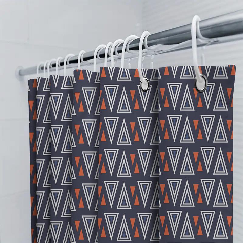 Modern Geometric Print Shower Curtain Navy White With Red Accent For Bathroom Decor Water Repellent Polyester Fabric (251 X 74 I