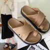 Summer New Thick-soled Toe Slippers Women's Beach Wear Cross-strap Fashion Casual Versatile Soft-soled Sandals