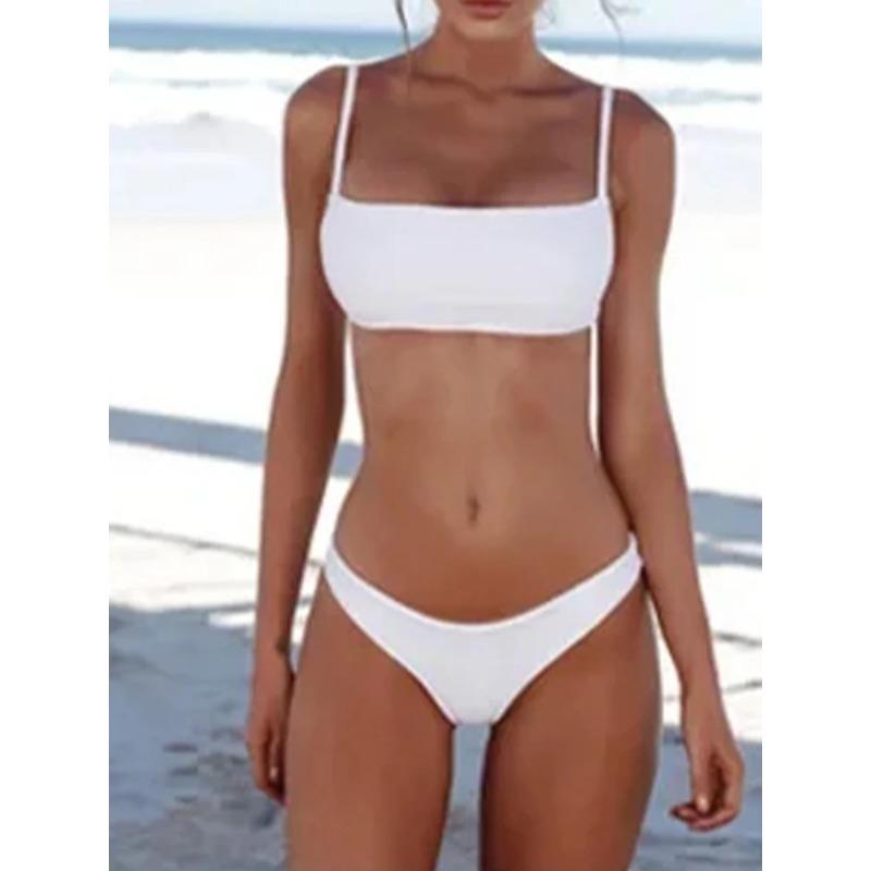 Женский комплект однотонный женский купальник лето новый бикини сексуальный пляжный стиль купальный костюм купальник сексуальный с высокой талией купальники комплект бикини S белый