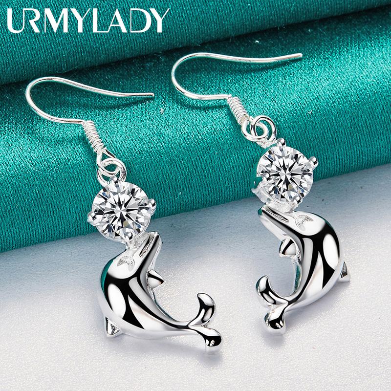 925 Sterling Silver Dolphin Zircon Earrings Fashion Jewelry