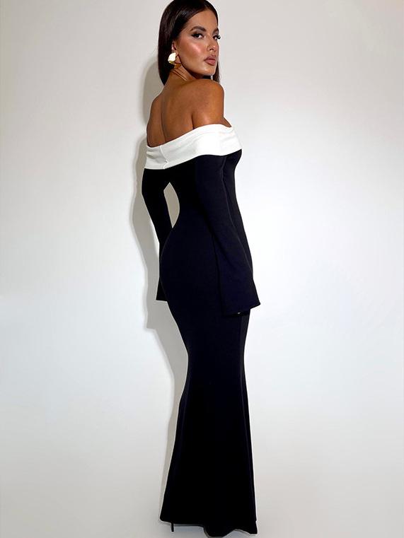2025 French Fashion Color Block One-Shoulder Bodycon Mermaid Dress