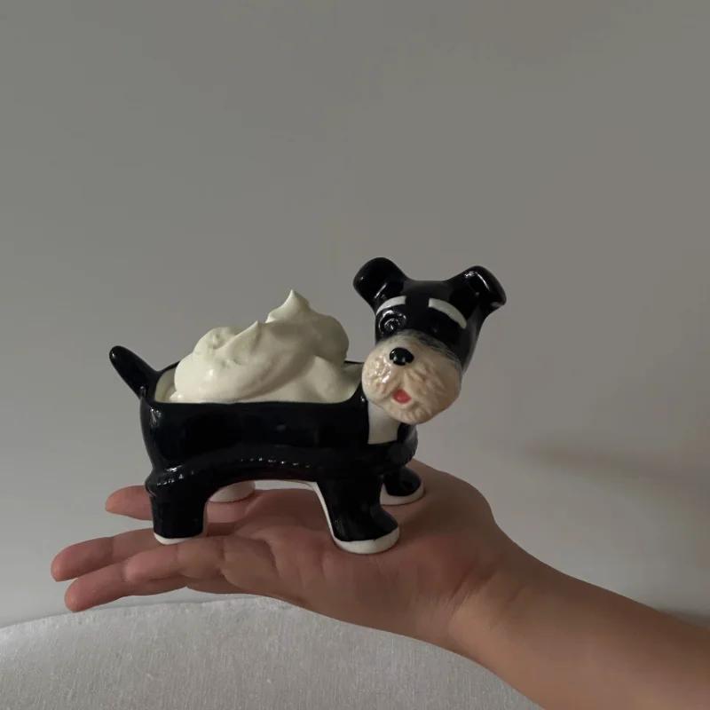 Creative and Cute Cartoon Puppy Schnauzer Ceramic Storage Tray Desktop Storage Container Candlestick Home Decoration