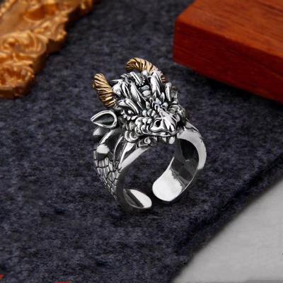 Retro Zodiac Dragon Head Adjustable Alloy Ring for Men