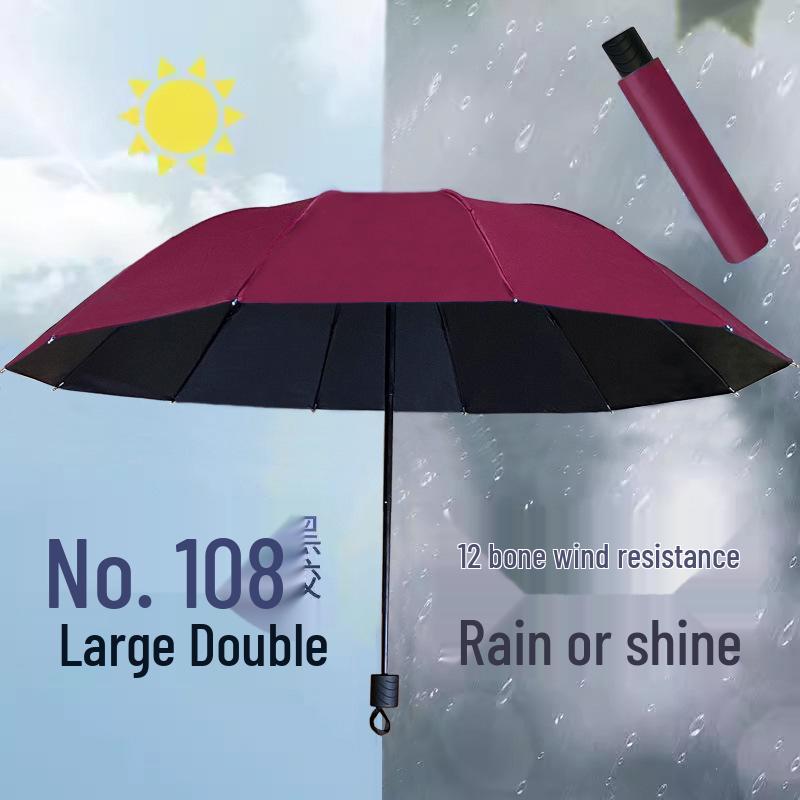 12-Rib Dual-Use Sun & Rain Umbrella for Men & Women - Large, UV Protection, Folding Double-Person Design
