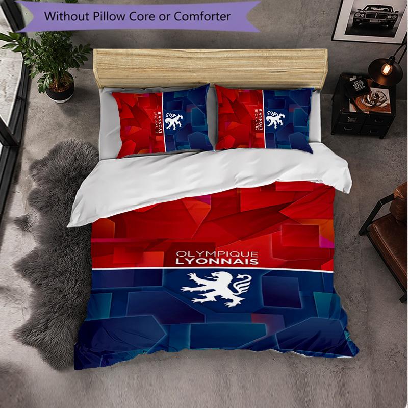 Lyon FC Themed Bedding 3Pcs Duvet Cover Set Decorative Bed Linen For Teen Room Home Decoration