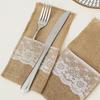 Lace Trim Tableware Storage Bag Linen Fabric Table Decoration Accessories  For Table Decorations