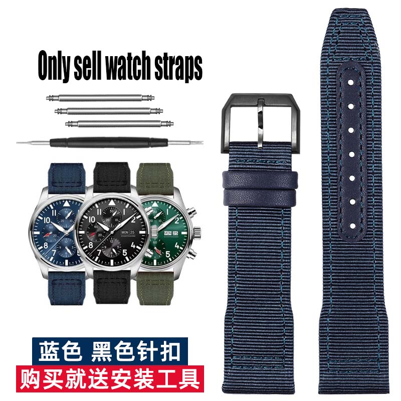 20 21 22mm Braccialetto Blu Verde di Alta Qualità per Orologio IWC Cinturino in Nylon e Vera Pelle Big Pilot Little Prince Mark 18