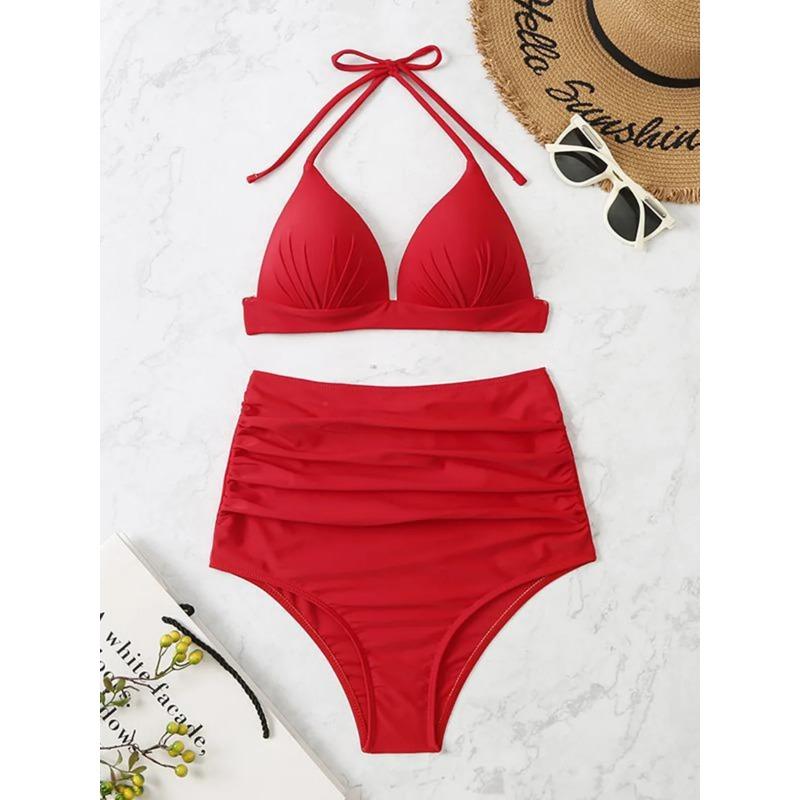 Triangle Bikinis 2025 Women Push Up Swimsuit Solid Sexy High Waist Swimwear Female Swimming Bathing Suit Summer Beachwear