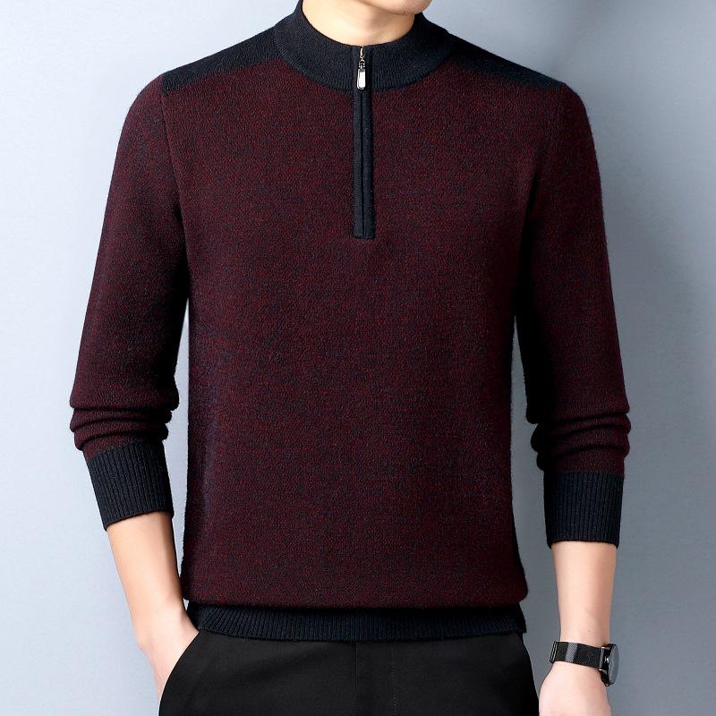 Brand Men's Wool Half-Zip Sweater - 2025 Autumn/Winter Edition: Thick, Warm Middle-Aged Dad Style Base Layer