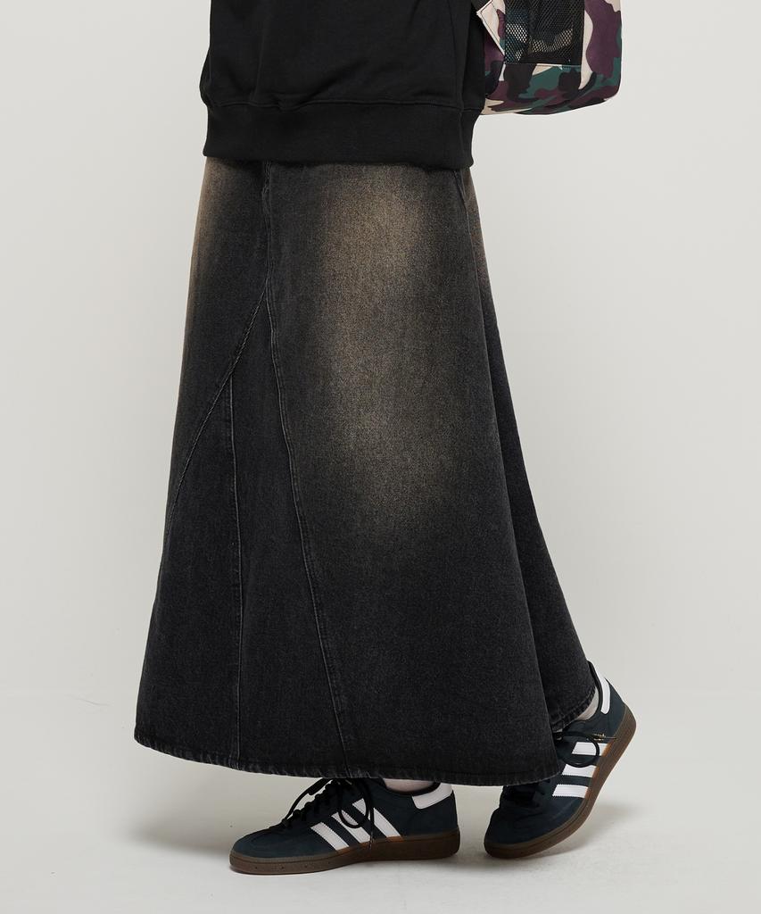 Road Road Maxim Denim Snow Wash Long Skirt (Washed Black)