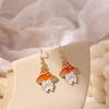 Fun Cartoon Asymmetrical Oil Drop Earrings, Guochao Panda Animal Fruit Earrings, Cute Mushroom Leaf Earrings