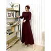 Women Slim Pleated Maxi Dress with Belt Female Streetwear Vintage Dress Tie Front Dress  Robe