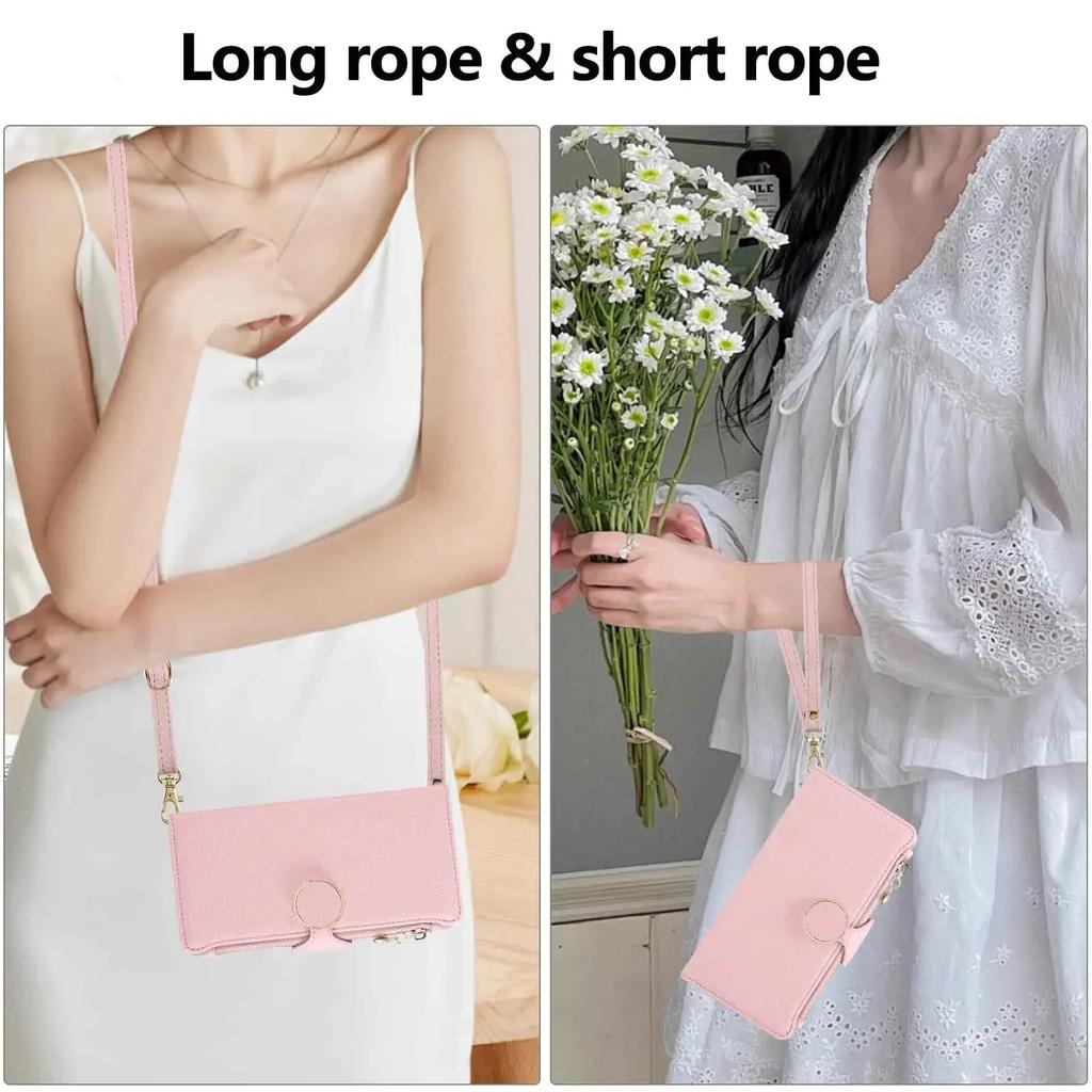 Zipper Wallet Cards Holder Crossbody Case for Samsung Galaxy Z Fold 7 6 5 4 Fold7 Fold6 Wrist Strap Lanyard Leather Cover