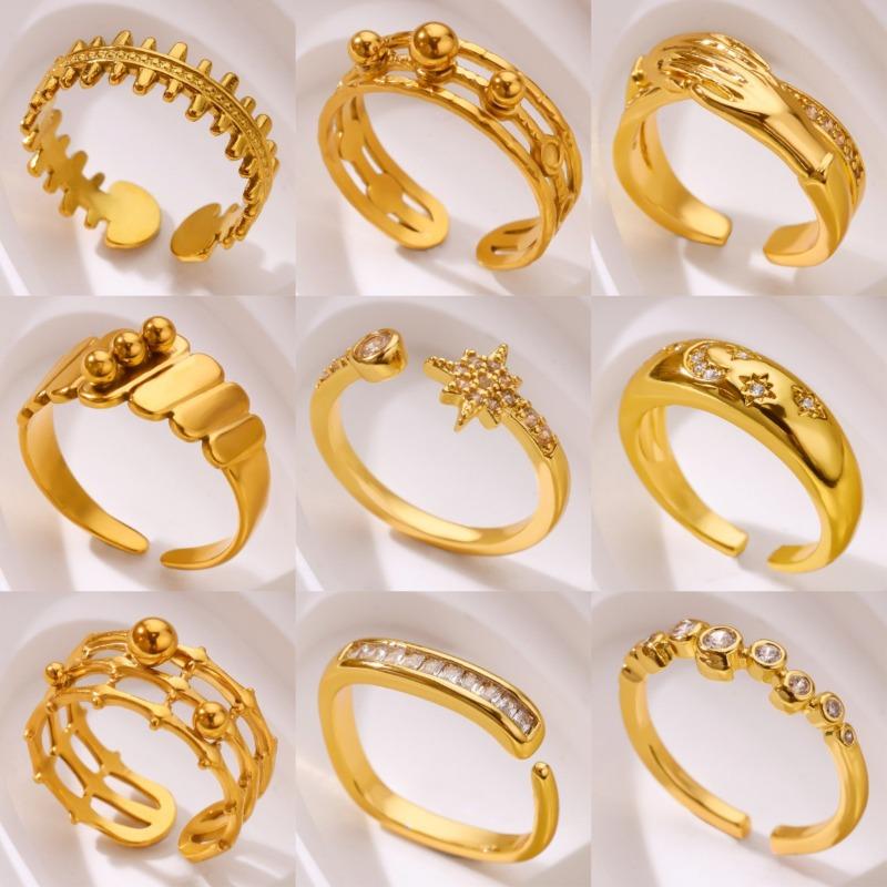 Hot-selling Simple Personalized Gold-plated Stainless Steel Zircon Geometric Opening Ring Female Niche Versatile Ring
