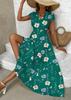 European and American summer V-neck long dress, flower printed small flying sleeves waist A-shaped dress