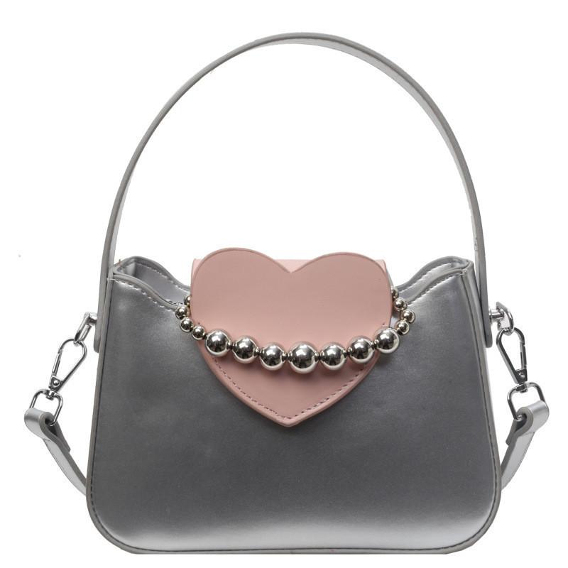 

Small Square Pu Pearl Underarm Bag With Heart And 28206 Elements For Women Silver