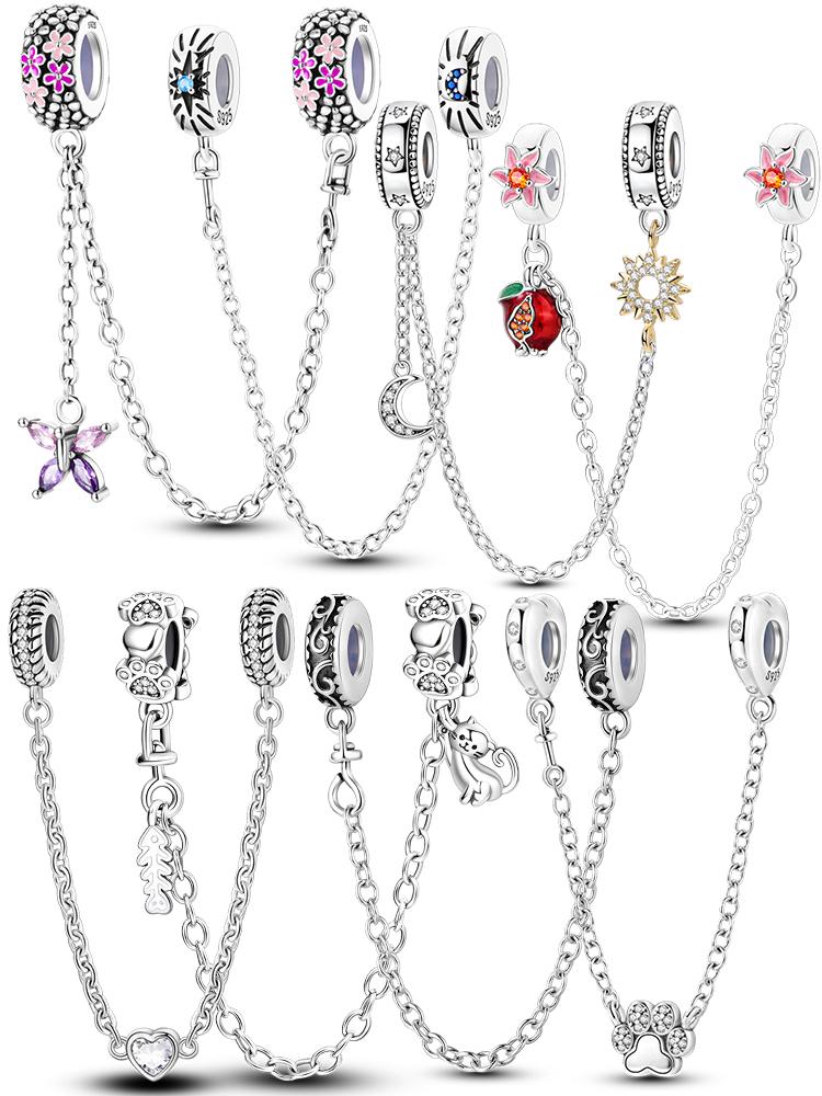 Original Copper Safety Chain Star Moon Sun Heart Bowknot Silicone Clip Charm Fit Original Bracelet Diy Jewelry Gift