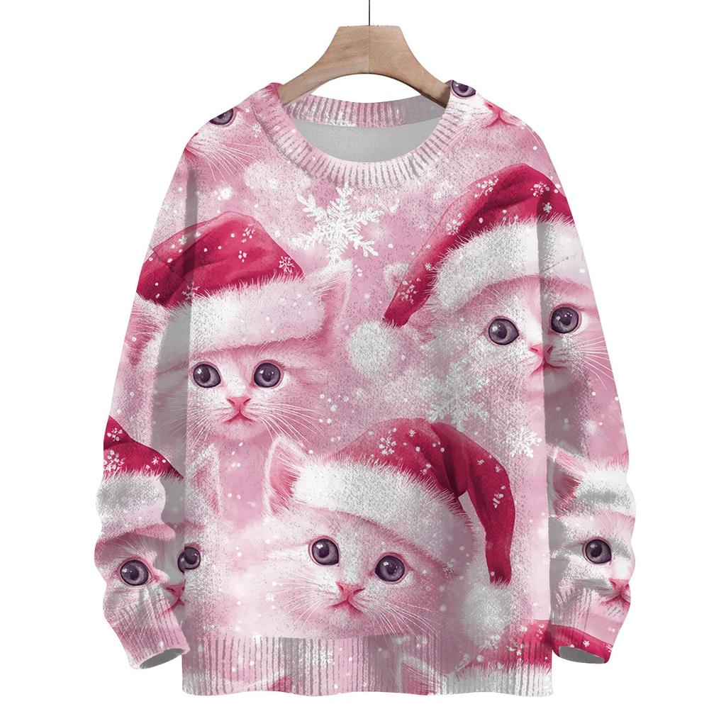 Mote for kvinner Rund hals Casual Langermet Jul Søt Trykt Ullstrikket Topp