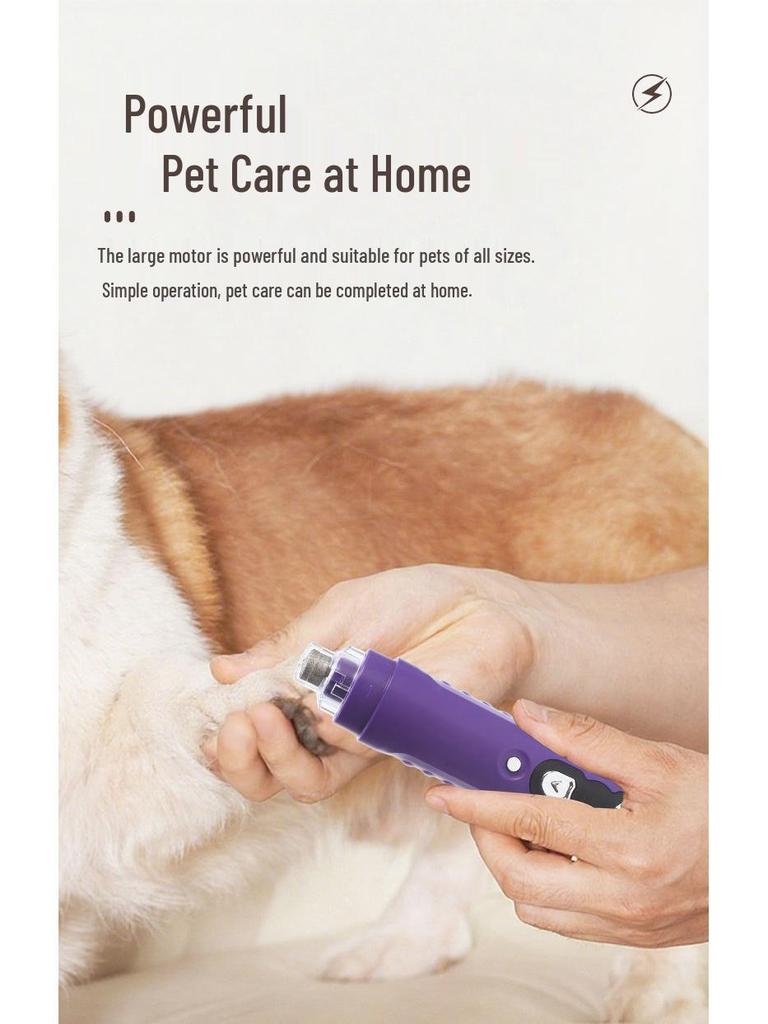 Rechargeable Pet Nail Grinder: Electric Trimmer for Large Dogs & Cats with Light, Low Vibration & Low Noise