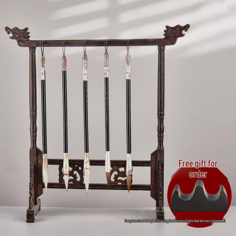 Solid Wood Calligraphy Brush & Pen Holder Stand for Beginners