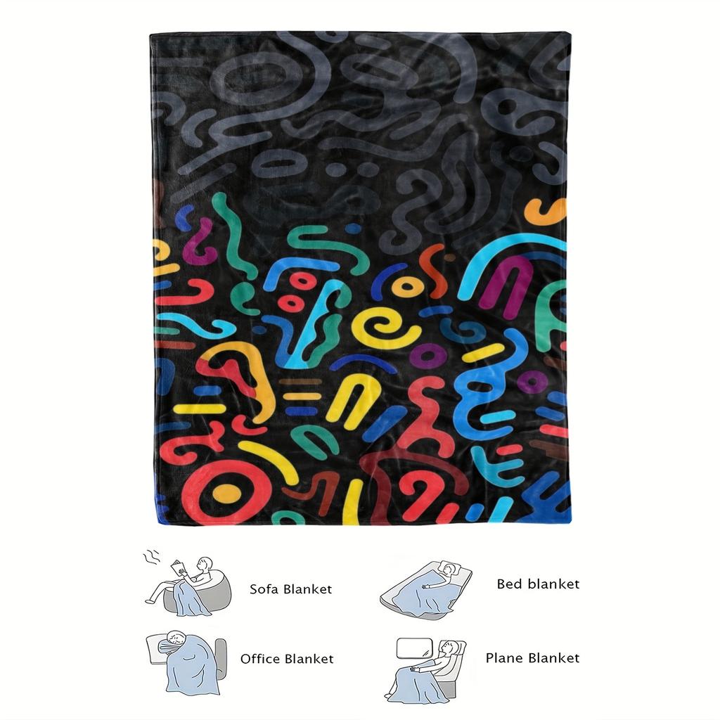 1pc Vibrant Abstract Flannel Blanket - Soft, Breathable  Polyester, All-Season Cozy Throw with Colorful Digital Print, Perfe