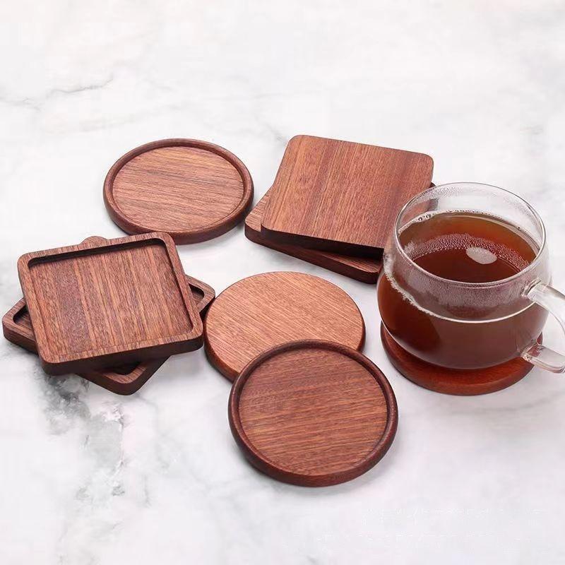 Personalised Logo 88cm Walnut Wood Coasters for Glasses Mugs Round Square Wooden Cup Mat Durable Tea Coffee Cup Pad Placemats