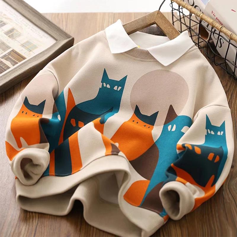 

2025 Весенняя толстовка с лацканами для мальчиков с рисунком - Детский топ-поло 120 cm