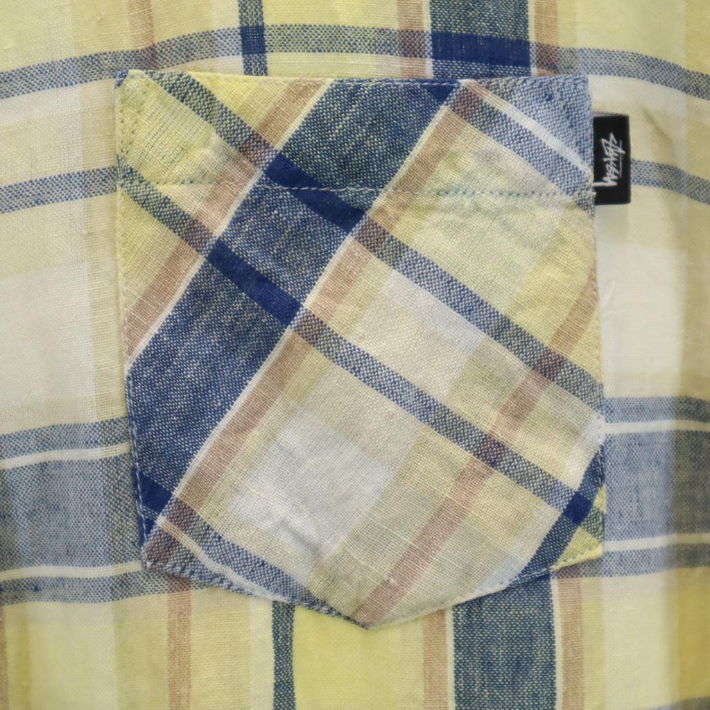 STUSSY Linen Blend Check Pattern Short sleeve shirt L Yellow Men's Used