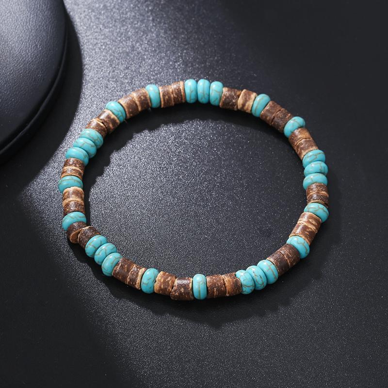 Vintage Handmade Beaded Skull Bracelet For Men Wooden Coconut Shell Beaded Bracelet Jewelry