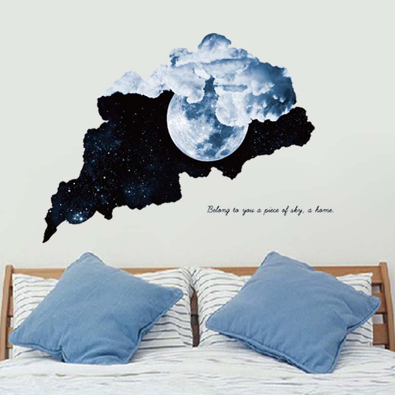 

Космічна зоряна хмара Місяць 3D наклейка на стіни фонове оздоблення стіни водонепроникні шпалери чорний/білий