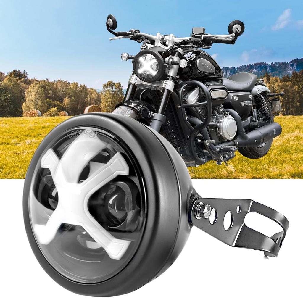 Vancroser Motorcycle LED High Beam Replacement for and Honda Cafe Universal Shell 5.75-inch X-Style Headlight, Brightness, Inspection-Compliant, Hi/Lo