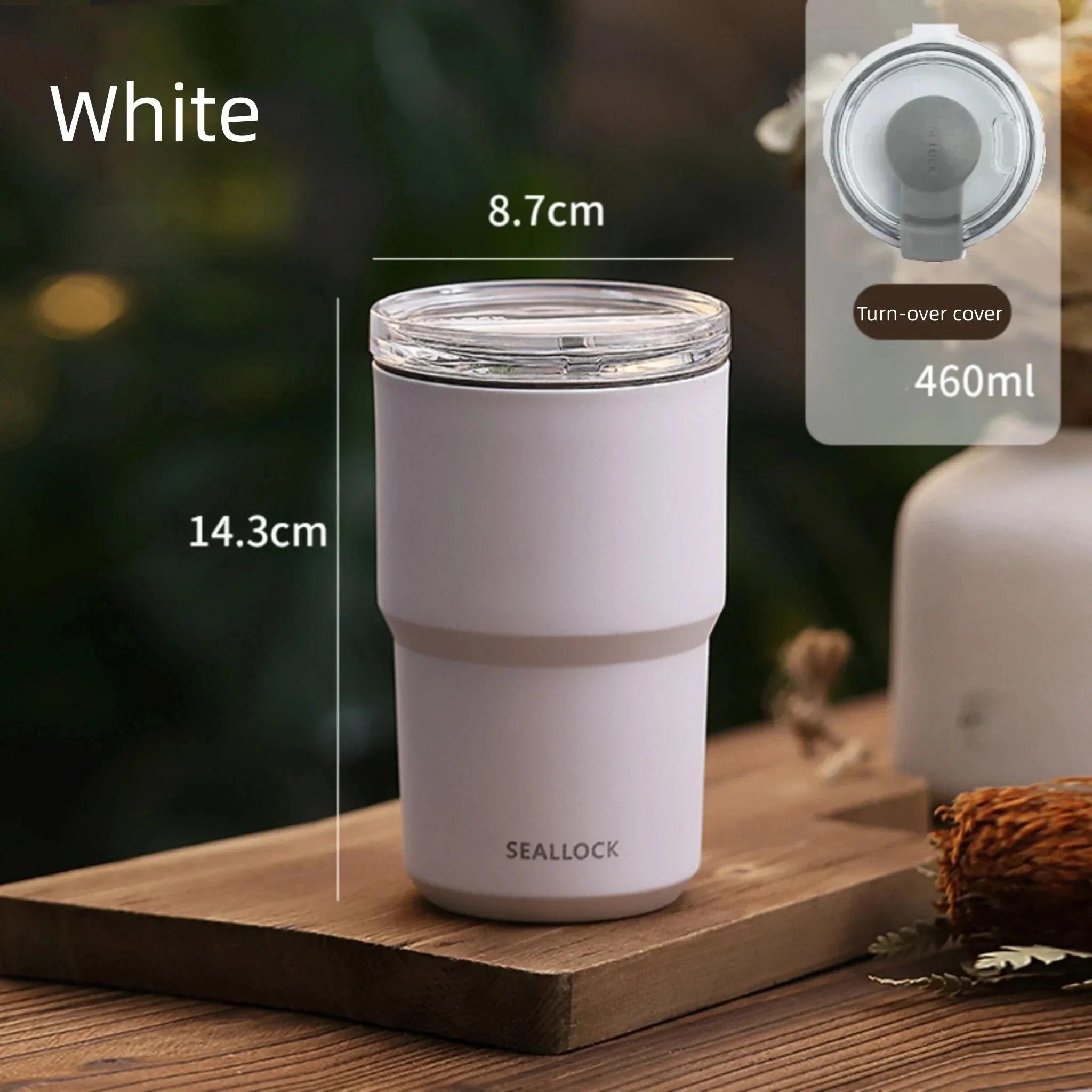 

Кружка для кофе из нержавеющей стали, двухслойная вакуумная термокружка, офисная, уличная, портативная, модная, автомобильная, для воды, для подарков друзьям 460ml белый