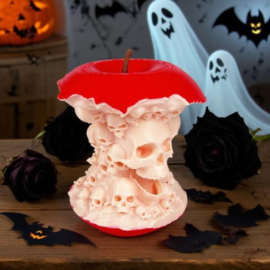Halloween Fruit Core Skull Statue Creepy 3D Printed Skull Fruit Figurine for Indoor Home Living Room Office Desk Decor