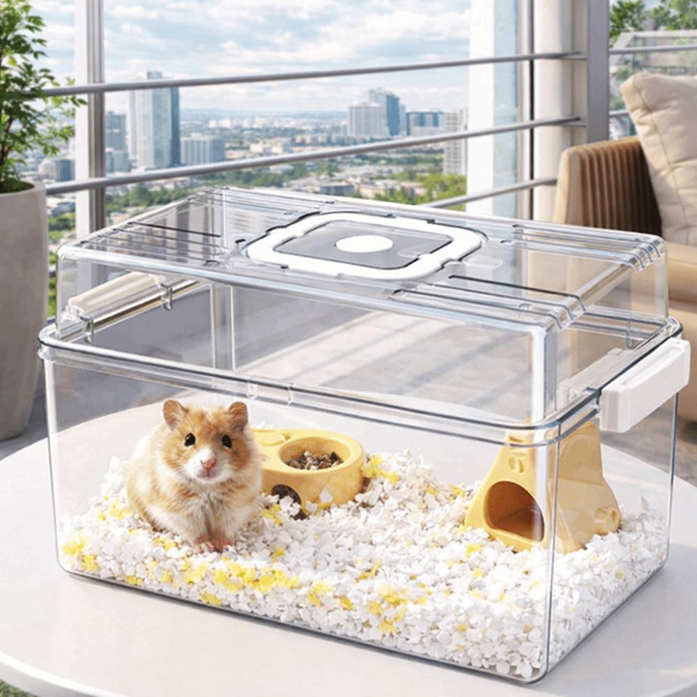 Transparent Small Pet Feeding Box Buckle Design Hamster Habitat Hamster Outdoor Cage  Small Animals