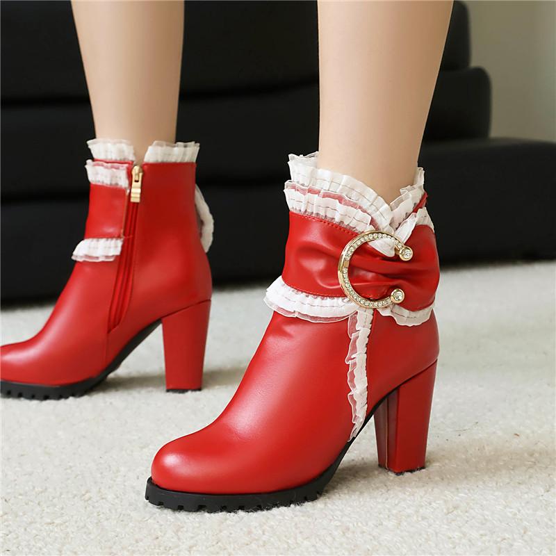 Women's High-heeled Short Boots Autumn and Winter New Waterproof Table Thick-heeled Large-size Roman Short Boots