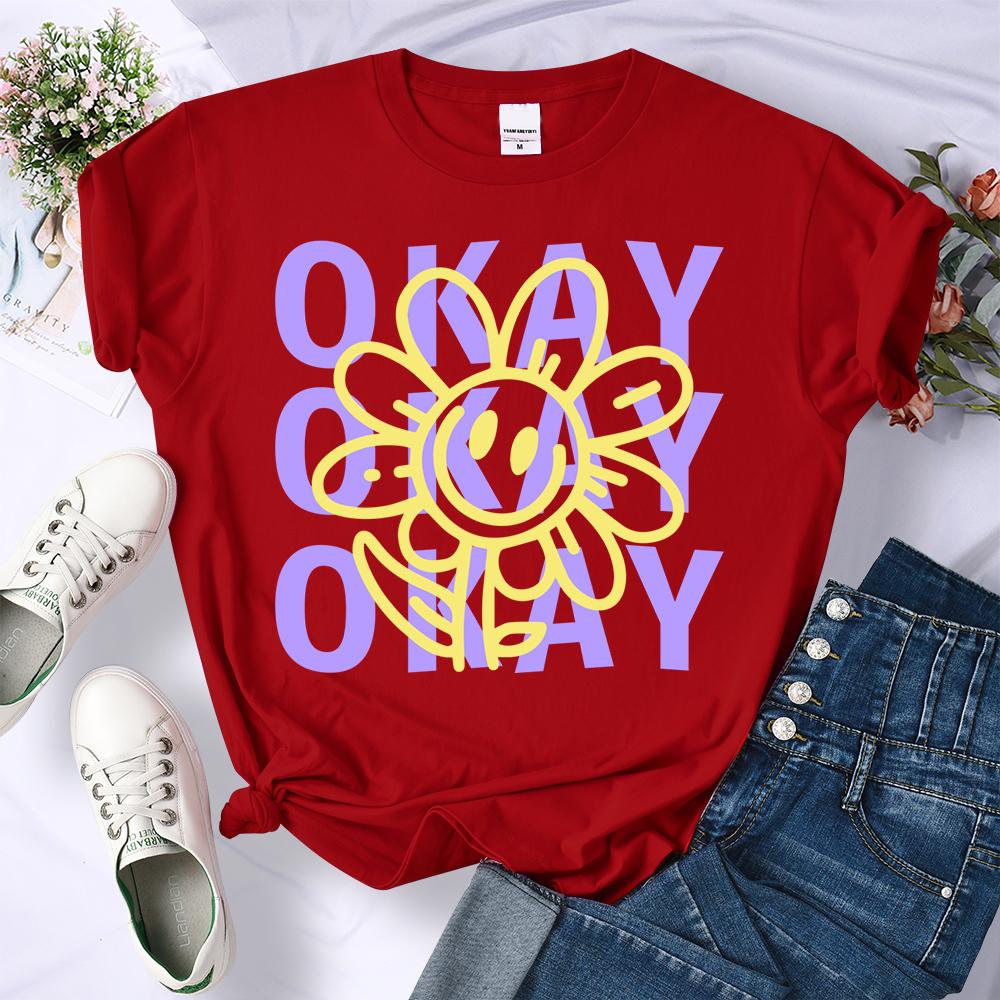 Okay Happy Expression Design Summer 3D Printing T-Shirt Womens Sport Breathable Short Sleeve Casual O-Neck Streetwear Summer Hip Hop Tee Tops