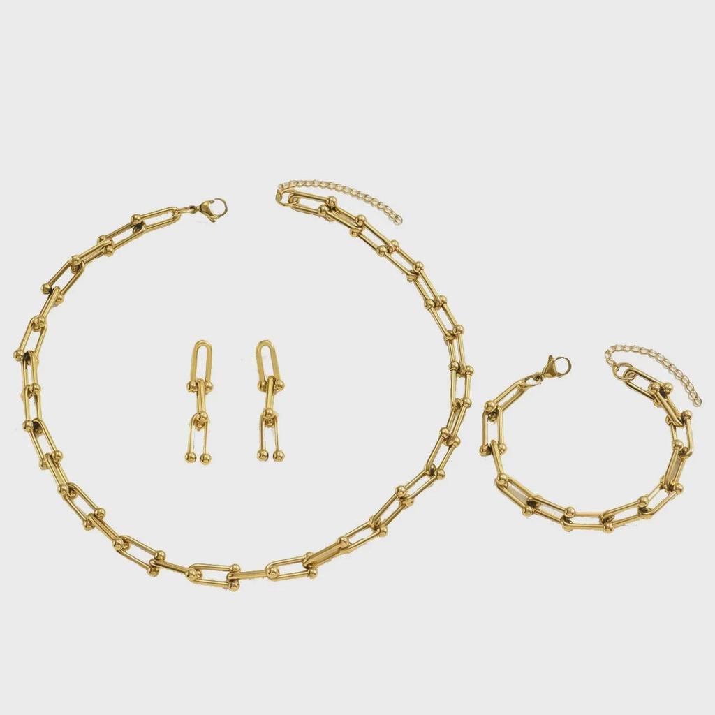 European and American Style Jewelry Set: U-Shaped Horseshoe Necklace, Earrings, Bracelet