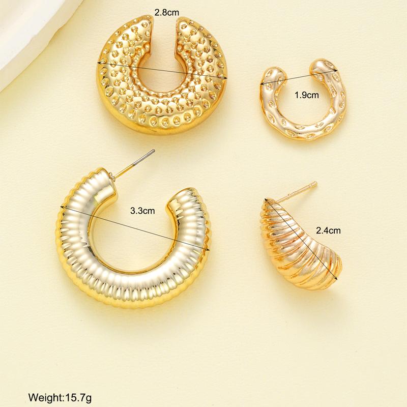 New 4PCS Vintage Punk Thick Ear Cuff for Women Geometric Gold Color CCB Twisted C Shape Waterdrop Earrings Sets Earclips Jewelry