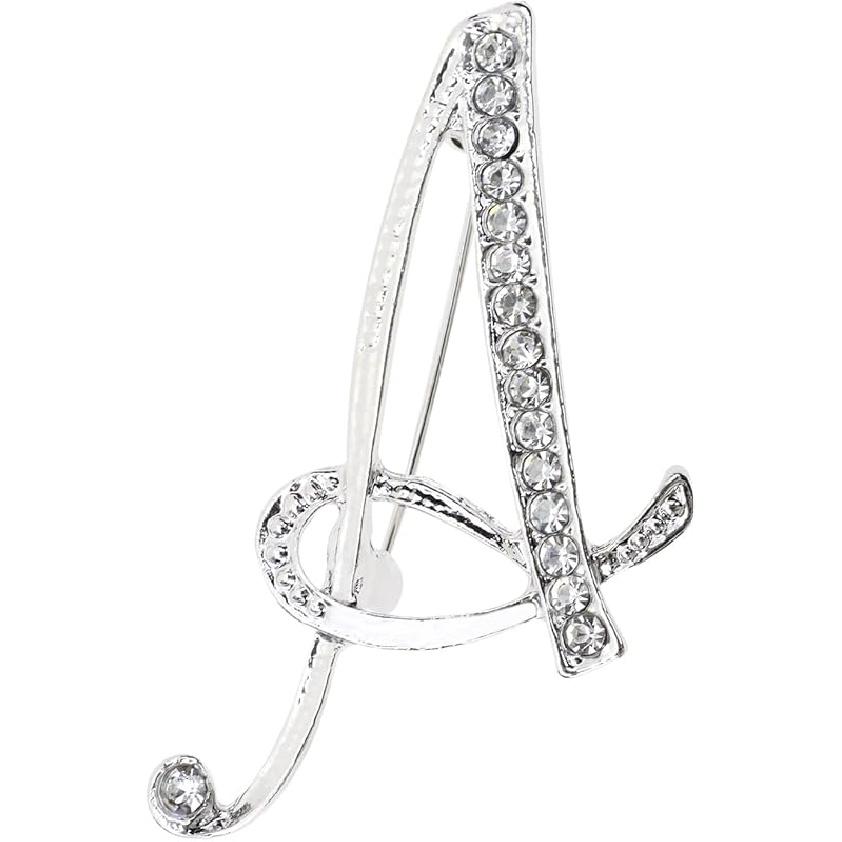 26 Letter Brooch Pins Small Silver Metal Rhinestone Crystal Initial A~Z Alphabet Brooch Lapel Pins for Men Women Girls Boys Birthday Christmas