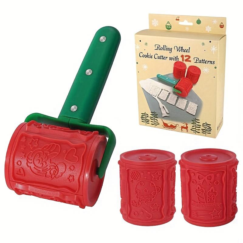 

Ролик-штамп для рождественского печенья с 12 узорами, пластиковый инструмент для выпечки с дизайнами Санты, оленя, снеговика, колокольчика для праздничного печенья