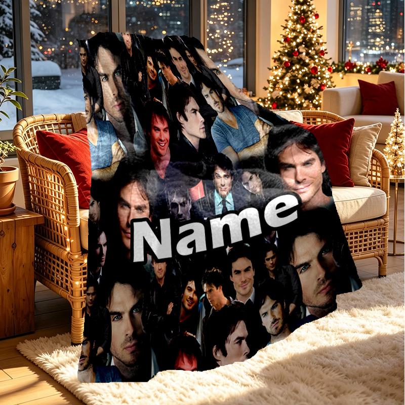 Custom Name Personalized Damon Salvatore Print Blanket, Home Decor, Bedroom, Sofa, Camping, Couch, Gifts for Birthday Christmas