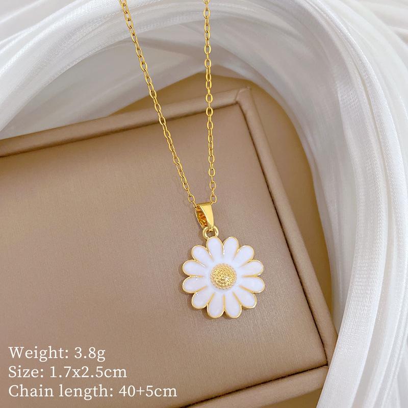 Ромашка Подсолнух Капельное Масло Легкая Роскошь Темперамент Великолепное Полностью Алмазное Ожерелье Женское Универсальное Ключица Титановая Сталь Цепь
