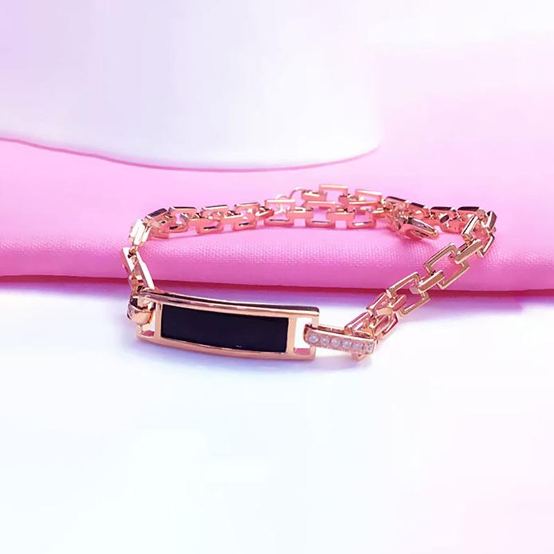 

Purple Gold Fashion Luxury Square Black Agate Bracelet Rose Gold Plated Square Bracelet Jewelry Women (17+3cm adjustment chain)