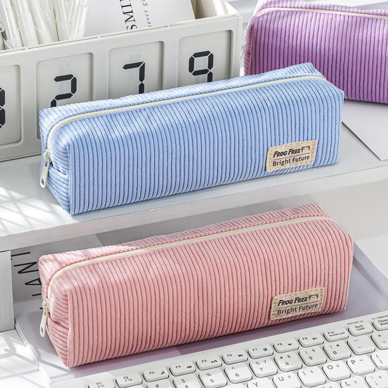 Retro manšestrový jednobarevný penál minimalistická taška na uložení psacích potřeb pouzdro na tužky velkokapacitní penál