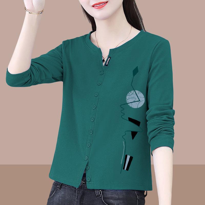 Women's Long Sleeve Round Neck T-Shirt - Pure Cotton, Petite Chic, Spring/Autumn 2025 Fashion